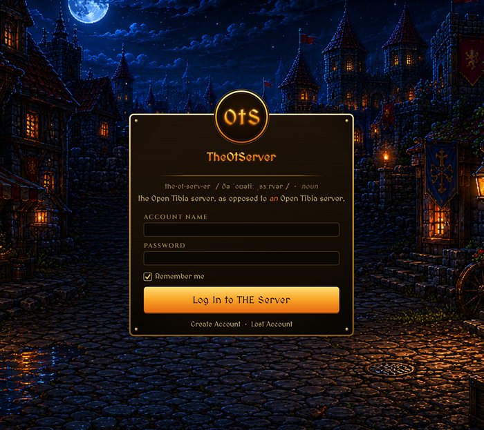 TheOtServer's custom branded login screen